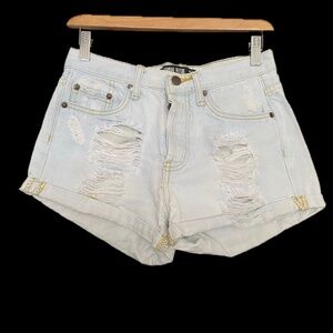 Light Blue/White Distressed Short Shorts